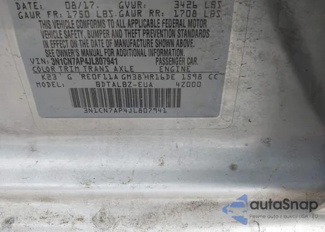 2018 Nissan Versa 1.6 Sv from USA, damaged, VIN 3N1CN7AP4JL807941